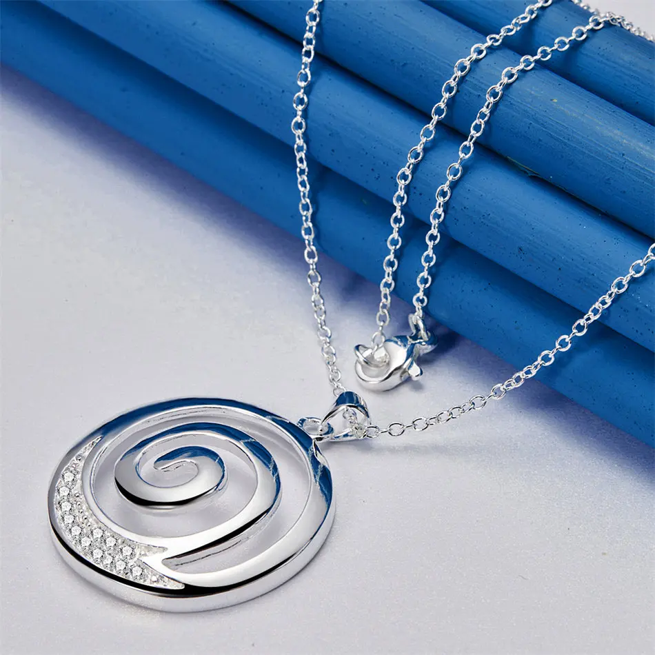 925 sterling silver 16-30 inch exquisite spiral circular pendant necklace for women's fashion jewelry wedding accessories