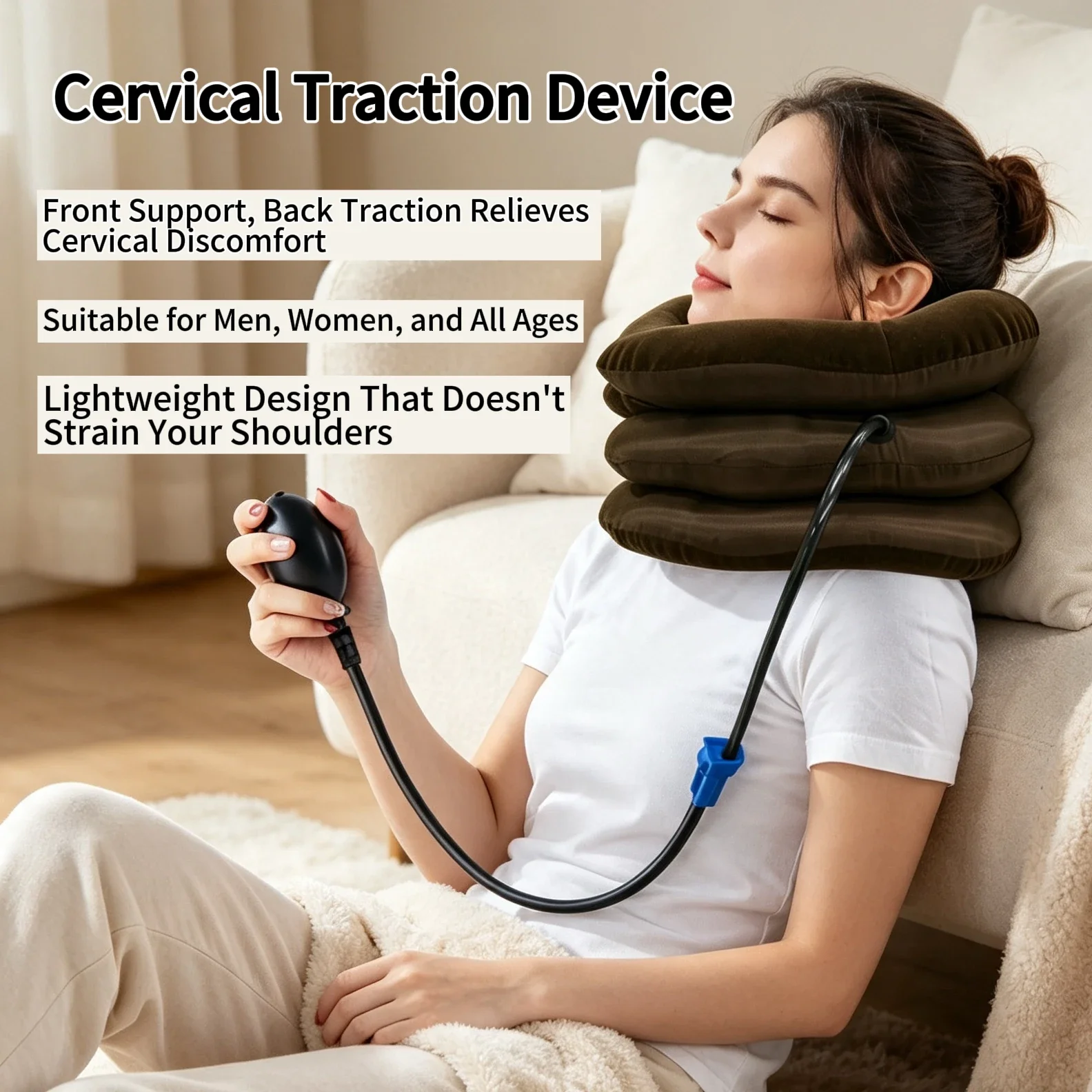 3 Layer Inflatable Neck Traction Collar Portable Cervical Vertebra Tractor Adjustable Air Neck Stretcher Support Brace Neck Pain