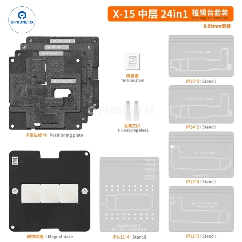 Imagem -05 - Diyfhone-reballing Stencil Platform Kits para Iphone X15 Series Pro Max Mini Plus Ferramentas de Reparo 24 em Camada Média ip X-15