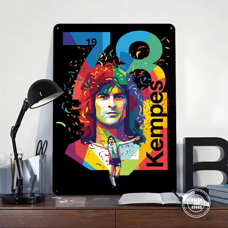 Mario Kempes 1978 Art Personalized 3D Textured Metal Poster Wall Art Tinplate Sign for Home Decor Luxury Decoration Home House