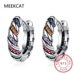 Women Rainbow Zircon Earring High Quality Hoop Earrings Vintage 925 Sterling Silver Jewelry Lady Anniversary Gift
