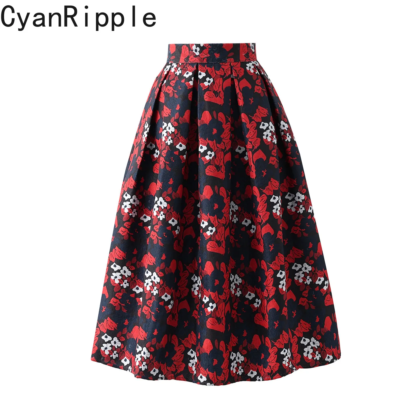 High Quality New Autumn Red Jacquard Elegant High Waist Puffy Skirt All-match Elegant Big Bottoms Ultra Long A-line Overskirt