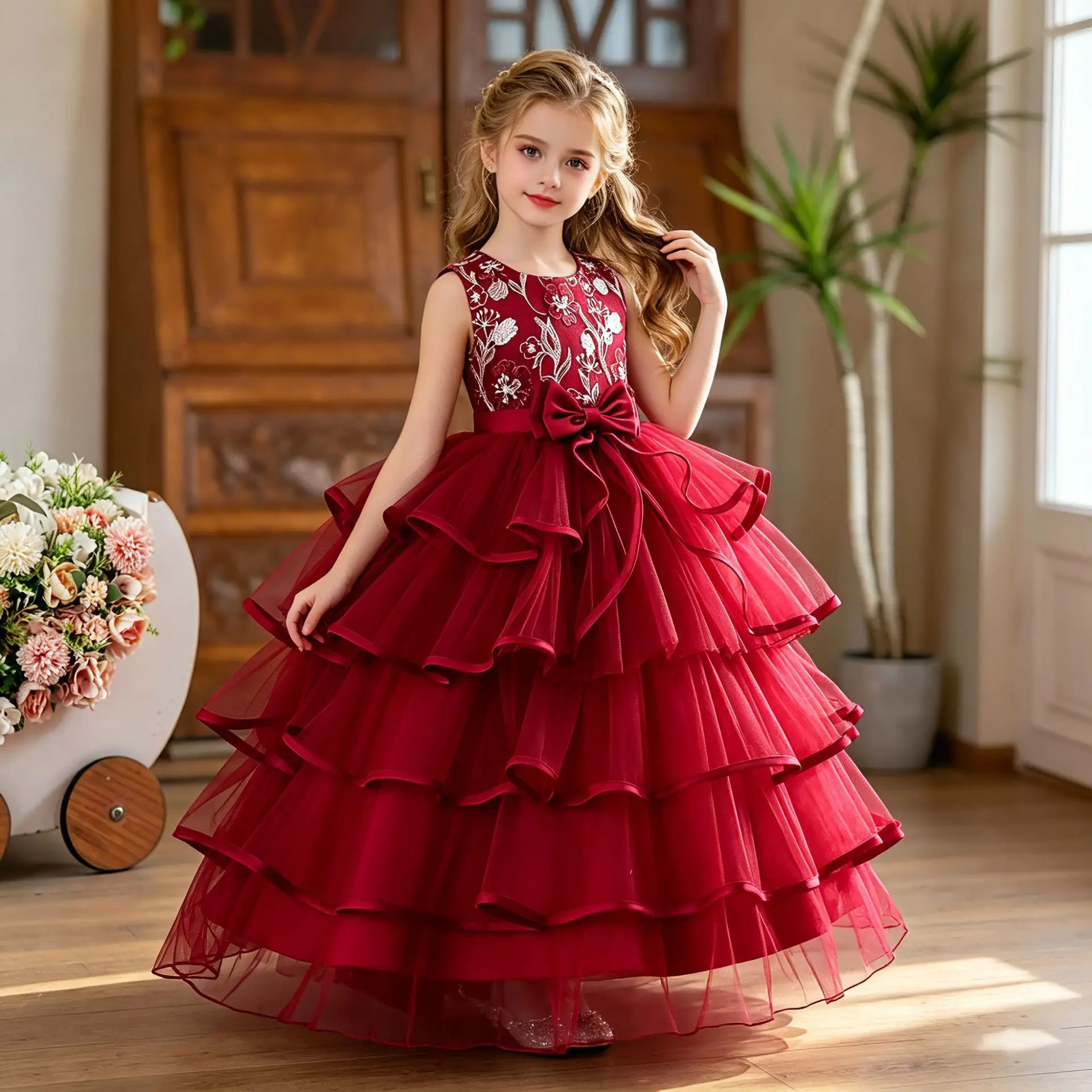 Vestido de Princesa Formal con Lentejuelas y Encaje para Adolescentes, Elegante Vestido para Primera Comunión, Fiesta de Cumpleaños, Invitadas a Bodas, para Niñas de 4 a 14 Años