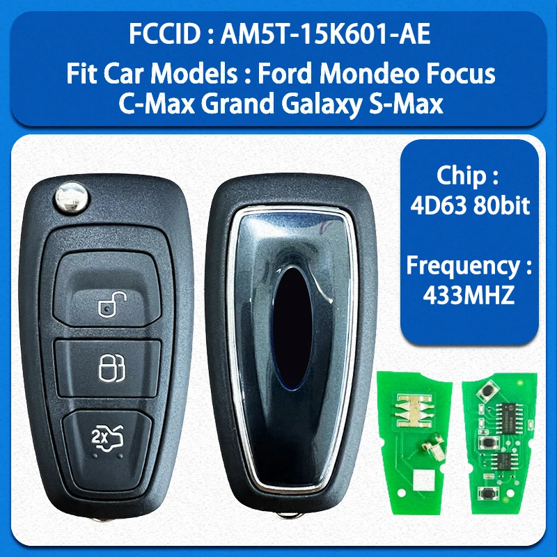 

CN018047 Aftermarket 3Button Smart Key PN AM5T-15K601-AE 4D63 80bit Chip 433MHz For Ford Mondeo Focus C-Max Grand Galaxy S-Max