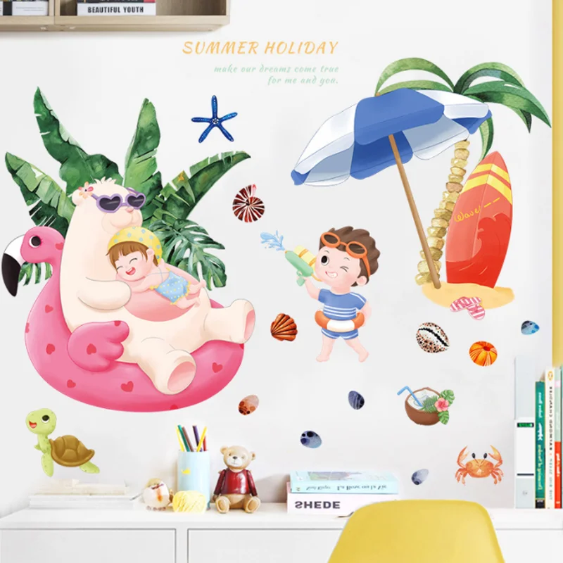 

Summer Vacation Childr Wall Sticker Shop Window Glass Layout Electrostatic Animal Background Sticker Moisture-proof Anti Fouling