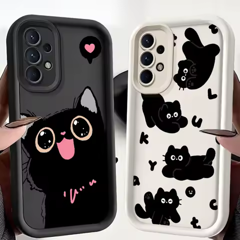 Cute Cool Black Cat Phone Case for Samsung Galaxy A14 A12 A23 A33 A34 A22 4G 5G A24 A25 A32 A35 A73 A71 A72 A55 5G Cover