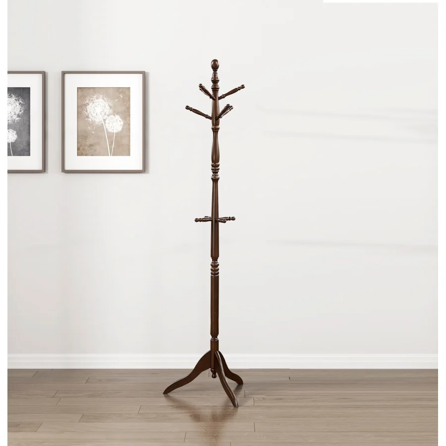 

Dark Brown Finish Classic Coat Rack Solid Wood 10 Hooks Coat Hanger Stand Entryway Home Furniture 1pc