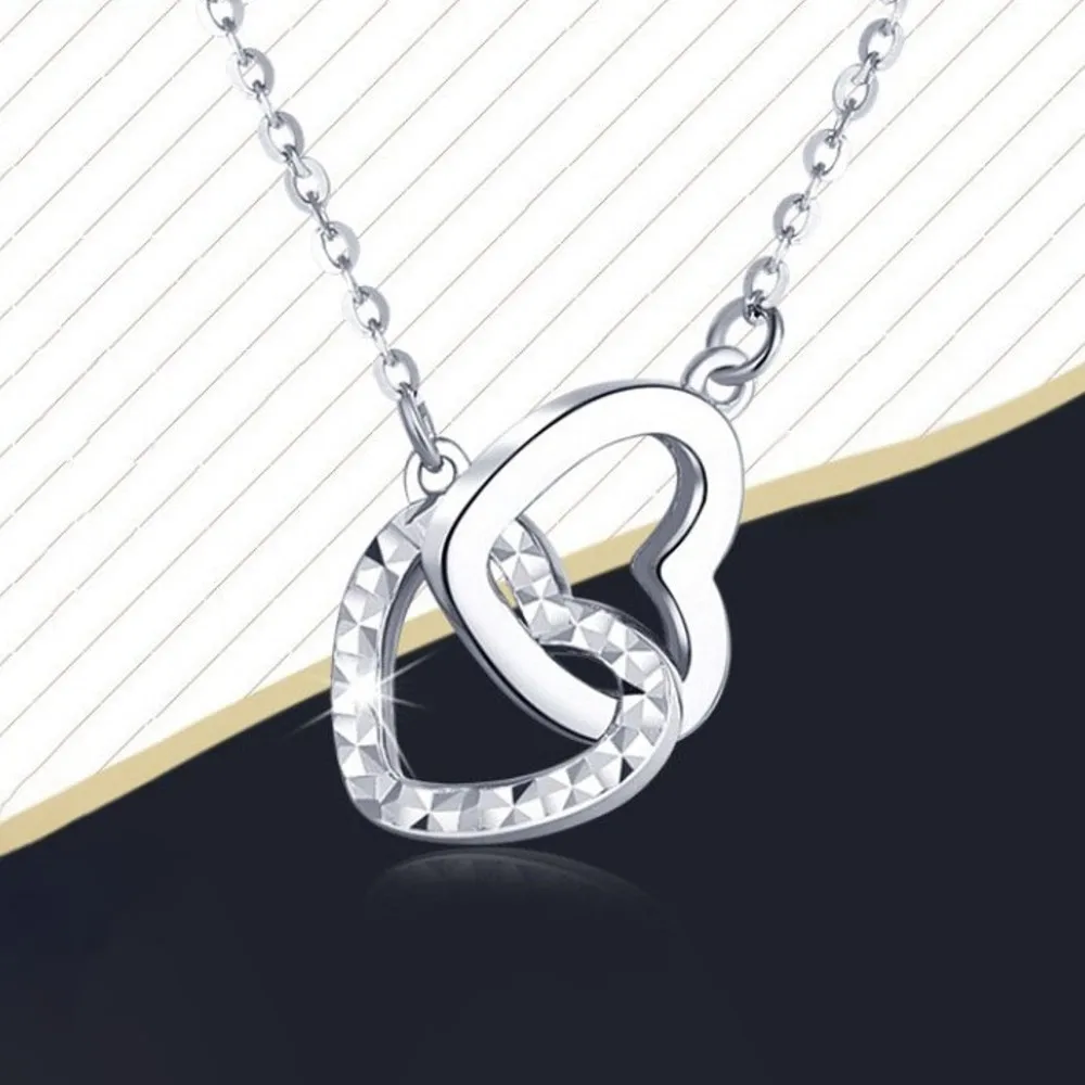 Real Pure Platinum 950 Chain Women Lucky Double Heart O Link Necklace 2.25-2.45g/40+2cm