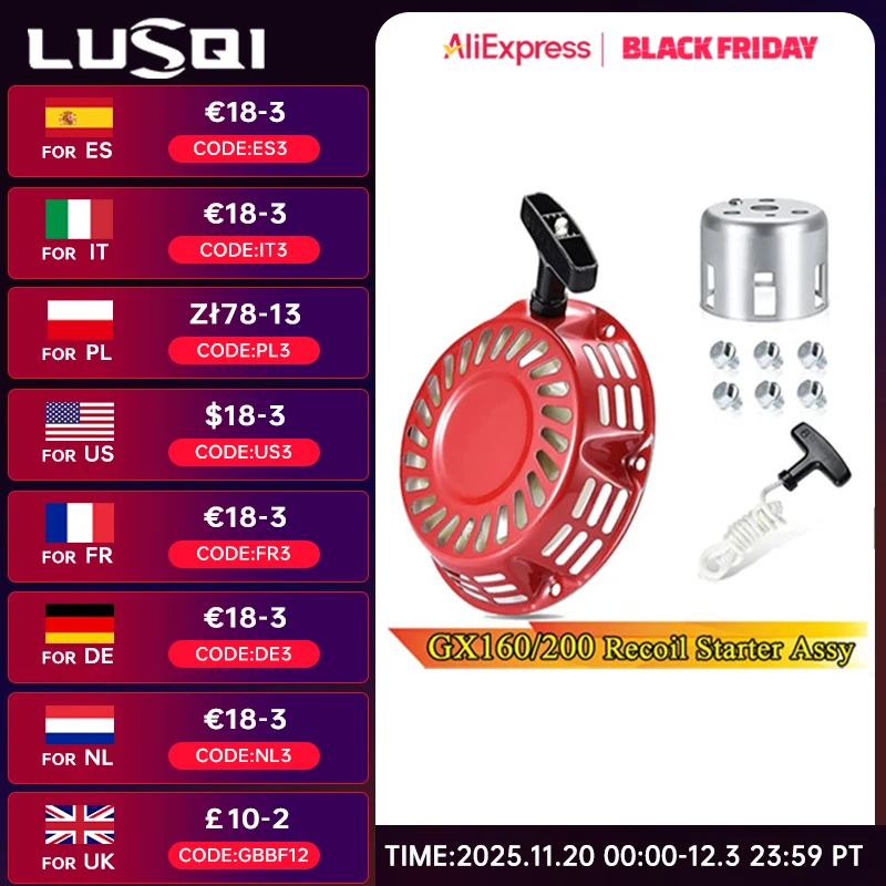 

Стартер с отдачей LUSQI + рукав + 6 винтов + запасная Ручка для Honda 168F 170F GX120 GX140 GX160G X200 163CC 196CC