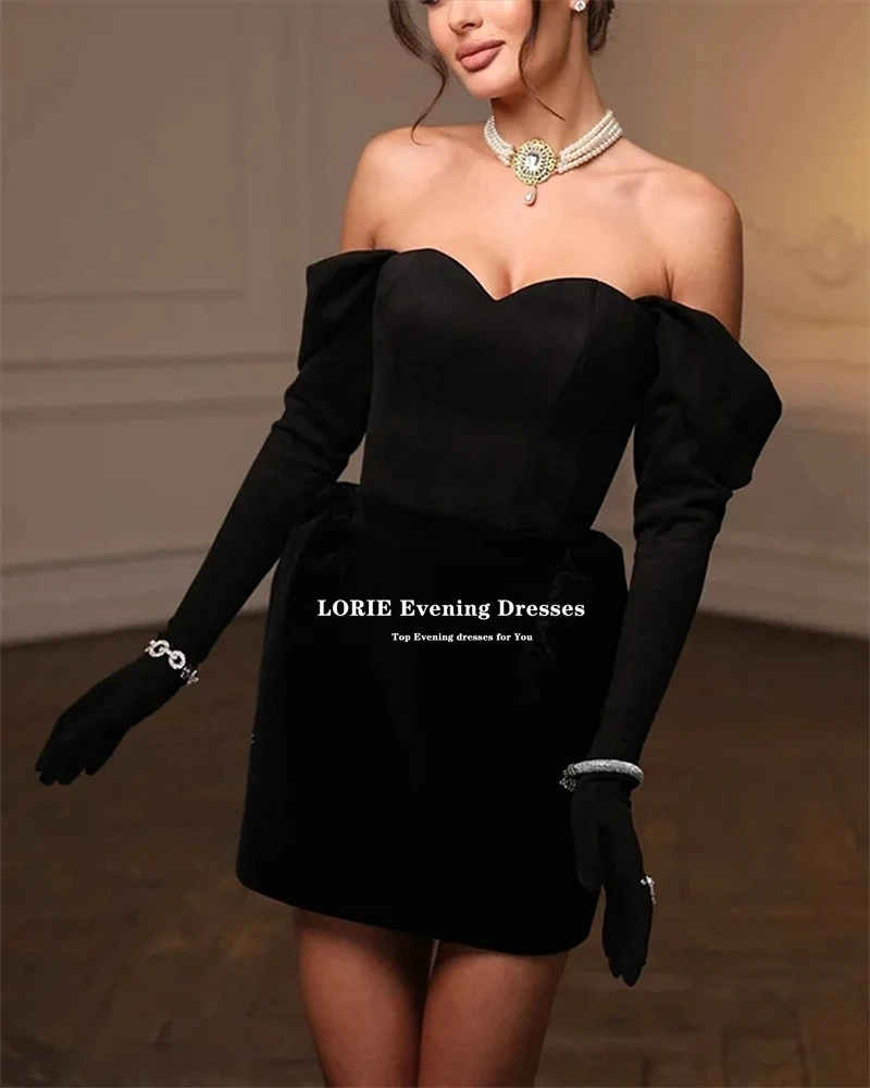 LORIE Mini Prom Dresses For Women Off The Shoulder Sleeves Sexy Club Party Dresses Black Elegant Vestidos Para Mujer Customized