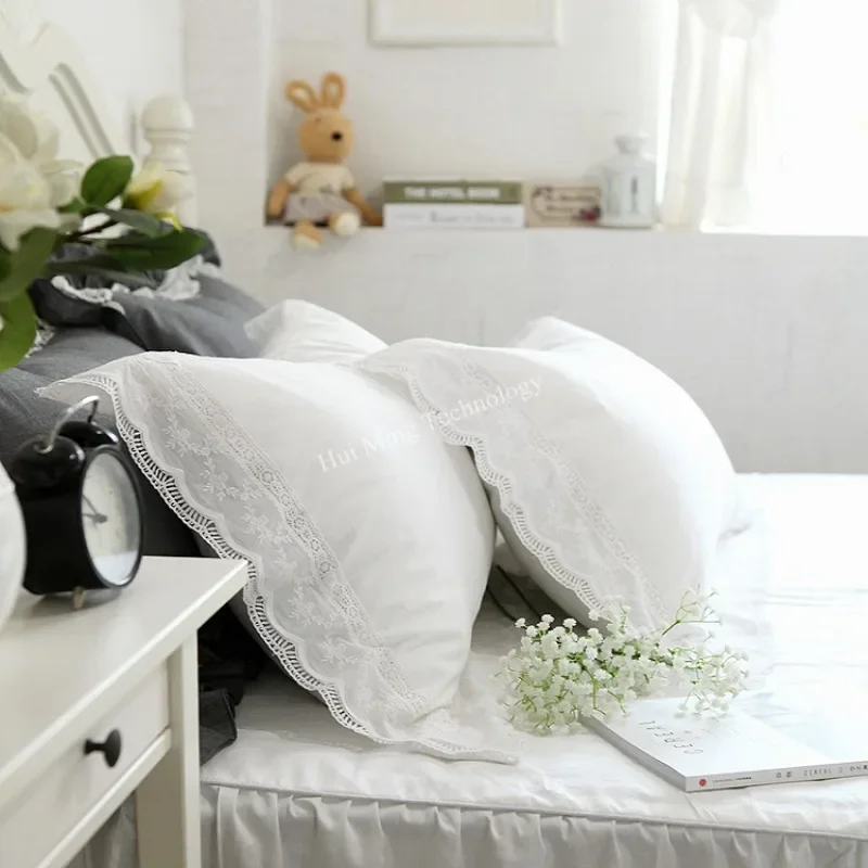 Pillowcase White Pillow Case Cotton Embroidery Princess Pillow Cover Pillow Bed Custom Europe Ruffle Elegant Room Home Decor