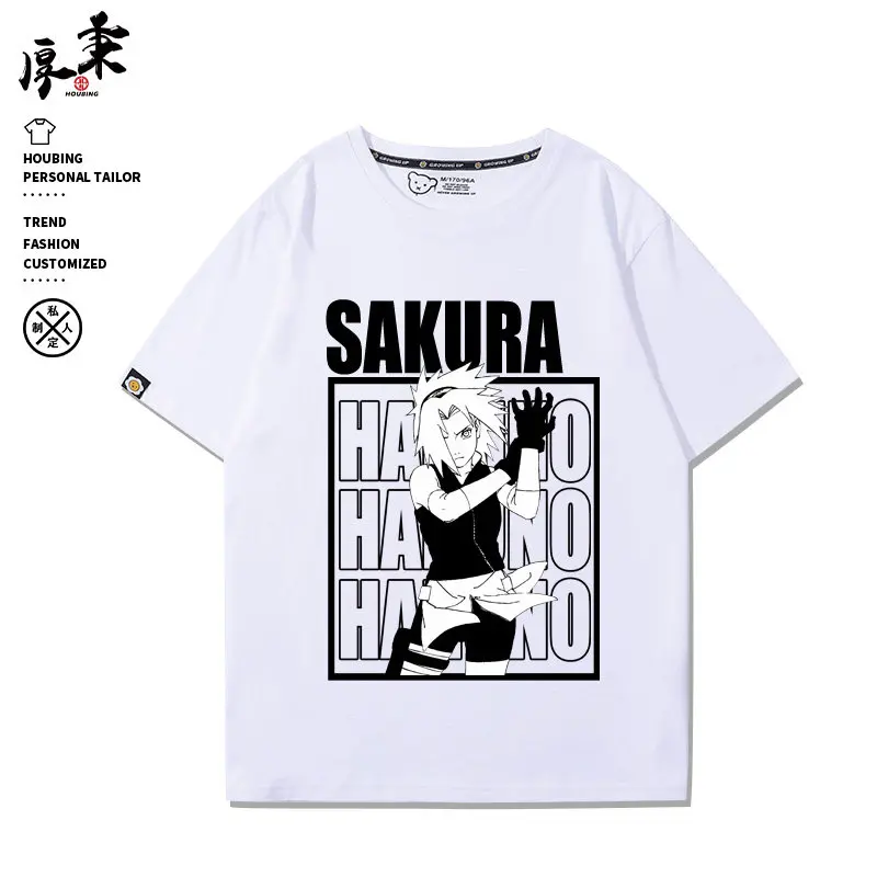 New Japanese Children's T-shirt Naruto Sasuke Sakura Peripheral Pure Cotton Printed Parent-child Outfit Summer Casual T-shirt
