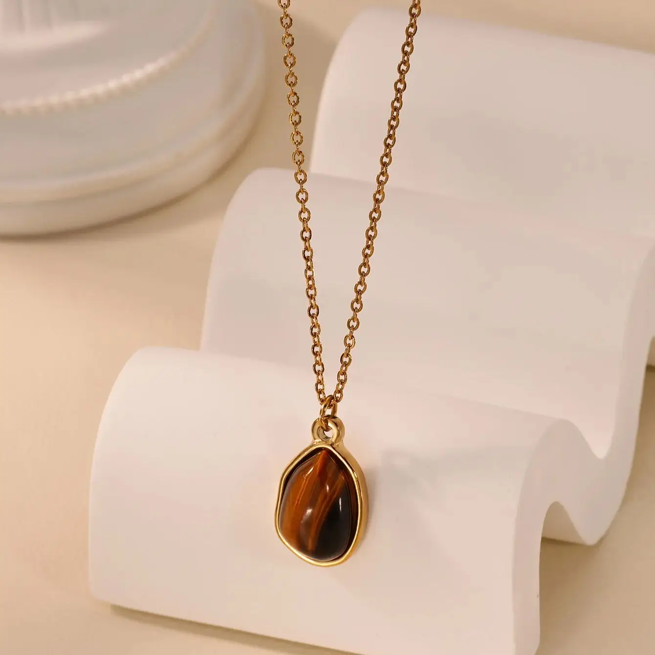 Edelstahl Bernstein Stein Halskette Für Frauen Männer Gold Farbe Oval Anhänger Halskette Weiblichen Schmuck Collares Geschenk bijoux Femme