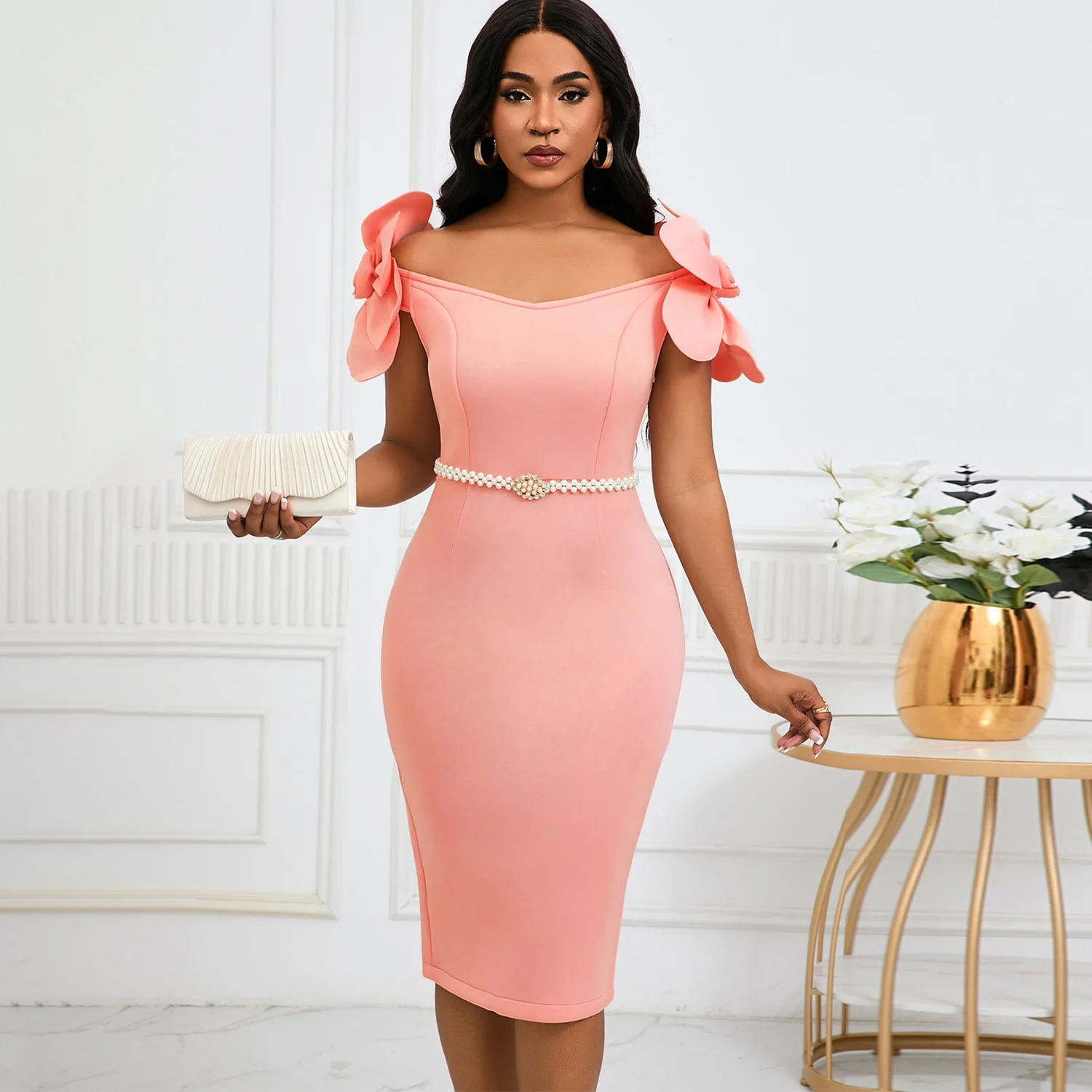 Women's Temperament Three-dimensional Flower Elegant Banquet Dress Hip Dress