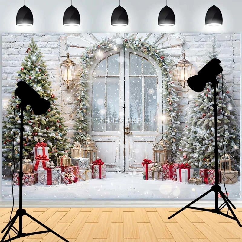 عيد الميلاد إكليل ثلج التصوير خلفية الدعائم الأسرة حفلة غرفة المعيشة السنة الجديدة صورة خلفية DJ-04