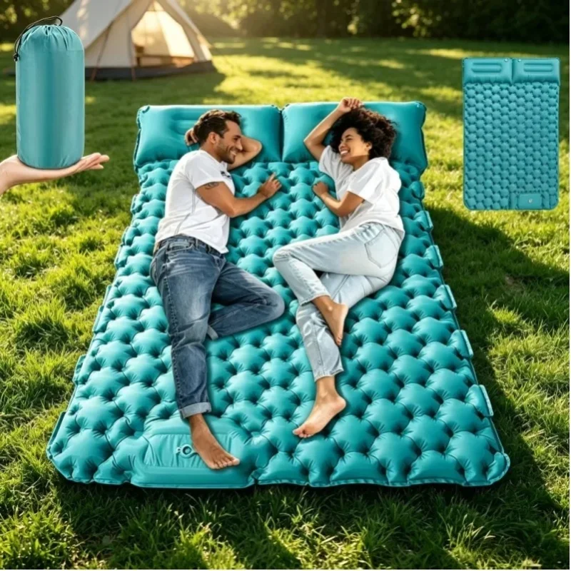 Tragbare Doppel-Selbstaufblasbare Schlafmatte für Zwei Personen, Integriertes Fußpumpen-Design, Leichte Campingmatratze, Komfort-Luftmatte für Wandern, Rucksackreisen, Auto-Camping, Strand und