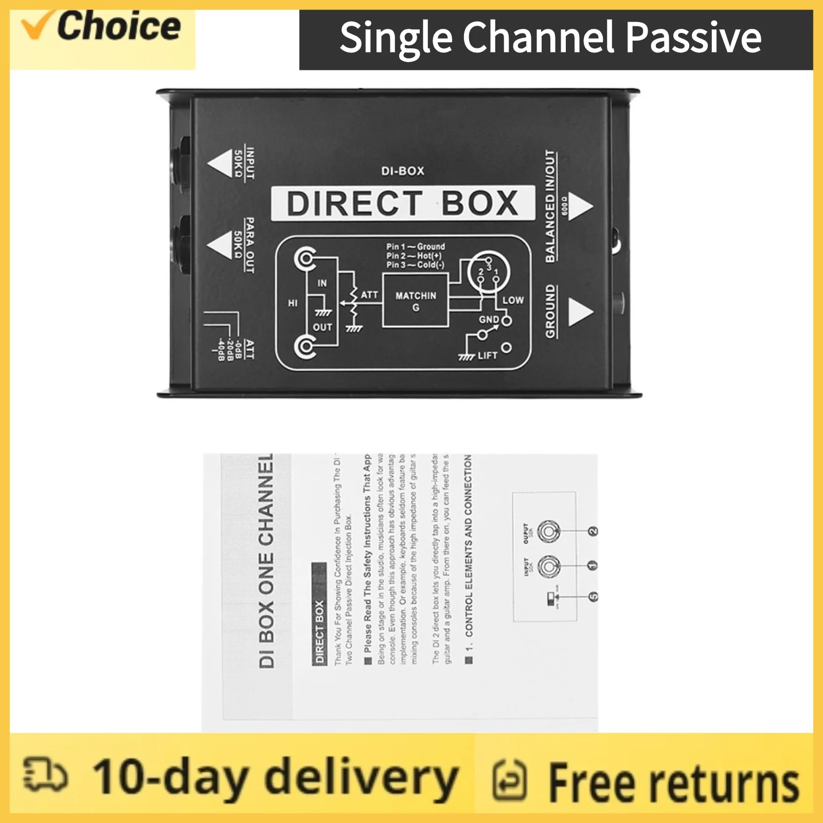 Professional Single Channel Passive DI-Box Direct Injection Audio Box Balanced & Unbalance Signal Converter XLR TRS Interfac