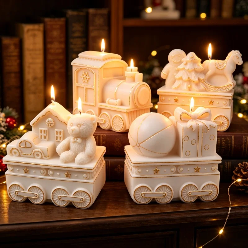 Home Fragrance Gingerbread - 3D Christmas Train Silicone Candle Mold,