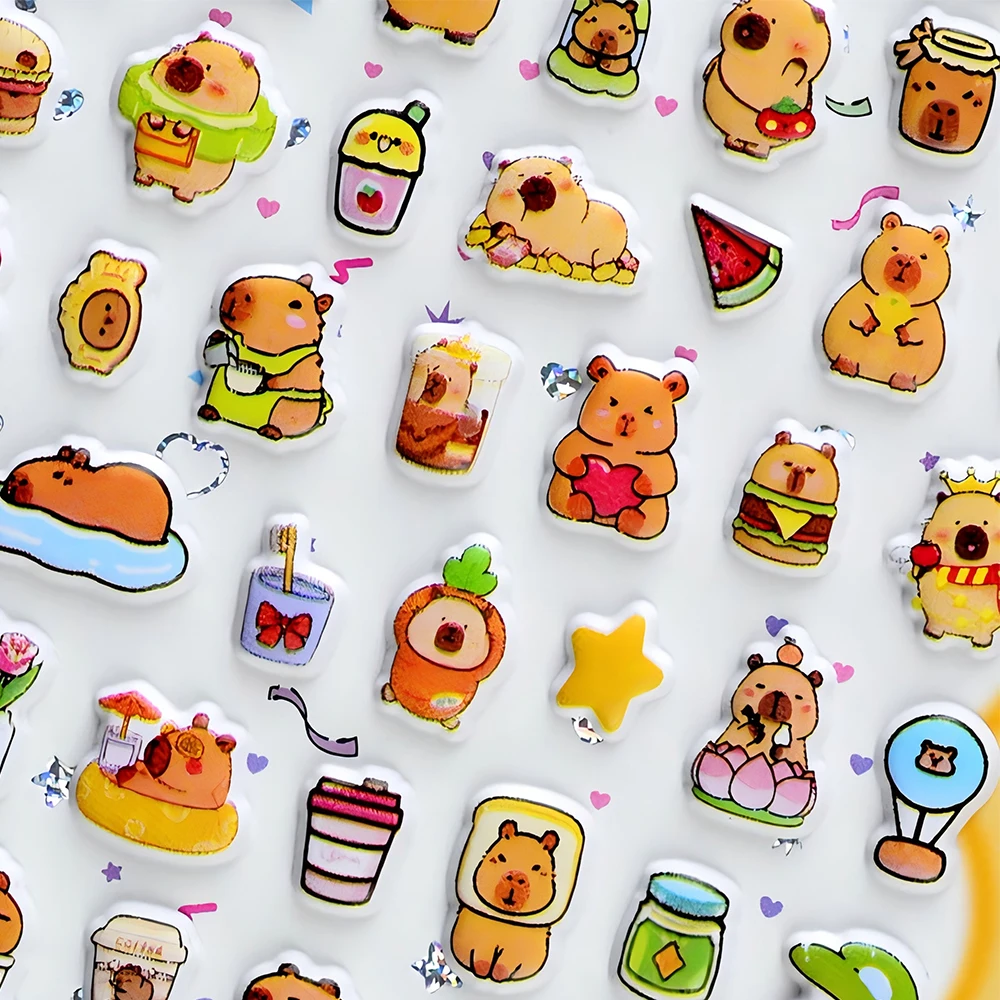 4pcs Capybara 3D Puffy Stickers Cartoon Animal Bubble Decal Decorative Notebook Phone Cute Waterproof Sticker Party DIY Toy Gfit