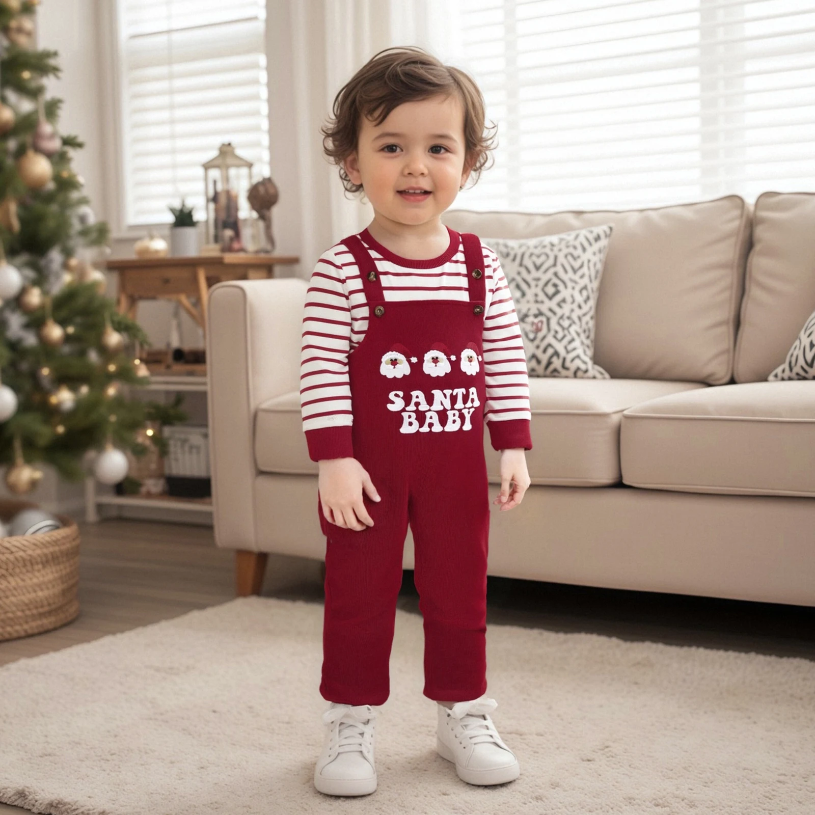2026 الخريف الشتاء عيد الميلاد طفل رضيع ملابس عيد الميلاد شريط طويل الأكمام البلوز إلكتروني التطريز السراويل الشاملة 2 قطعة مجموعة #4