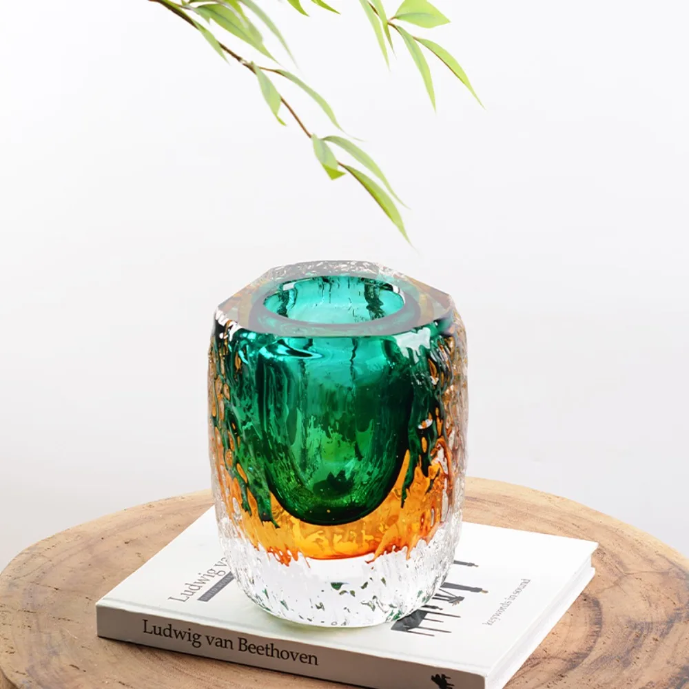 Light luxury living room high-end glazed vase, dining room wine cabinet thickened glass art flower ware