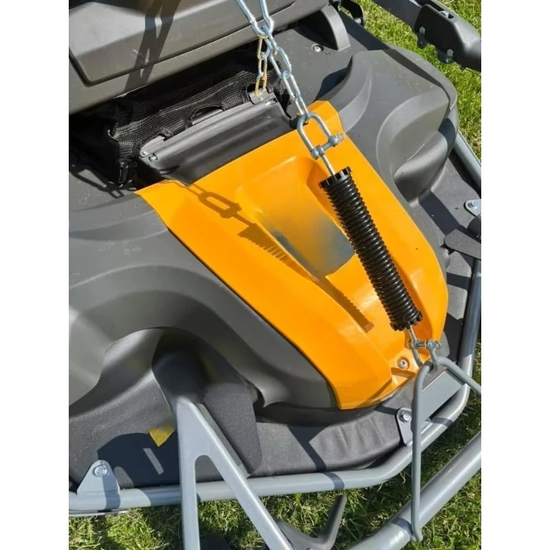 Front deck lawn mower snowplow with engine and other machinery