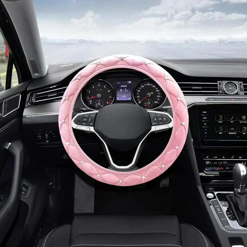 Rhinestone Car Wheel Cover Steering Wheel Sleeve With Sparkly Glitter Rhinestones Anti-SlipCar Wheel Protector Auto Steering