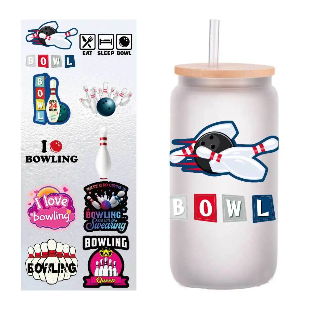 

10 pieces/pack cartoon color bowling UV transfer stickers Crystal label glass stickers customized four inches