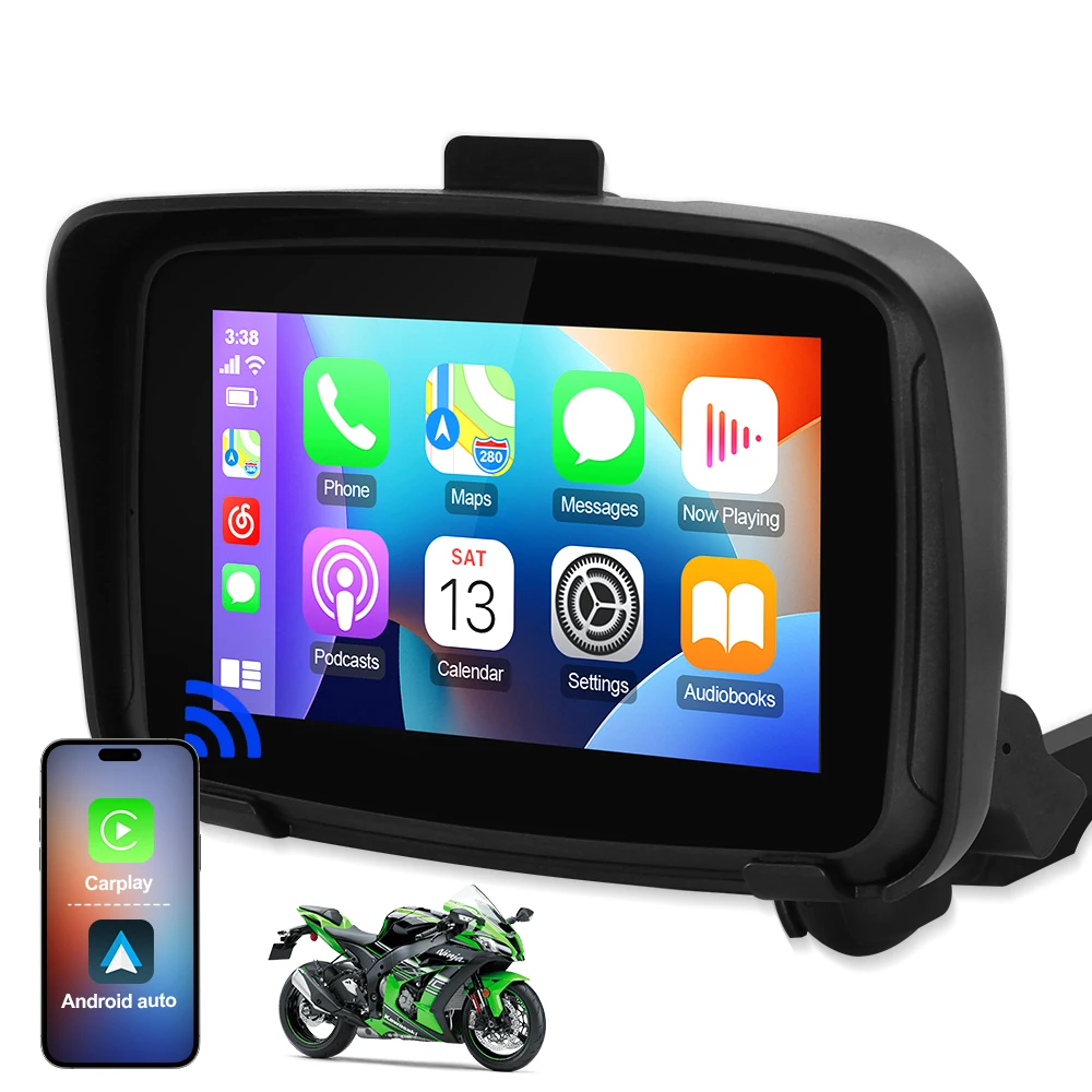 5‘’ inch Portable Motorcycle Wireless Apple Carplay Android Auto Navigation IPX7 Screen Motorcycle Waterproof Display GPS