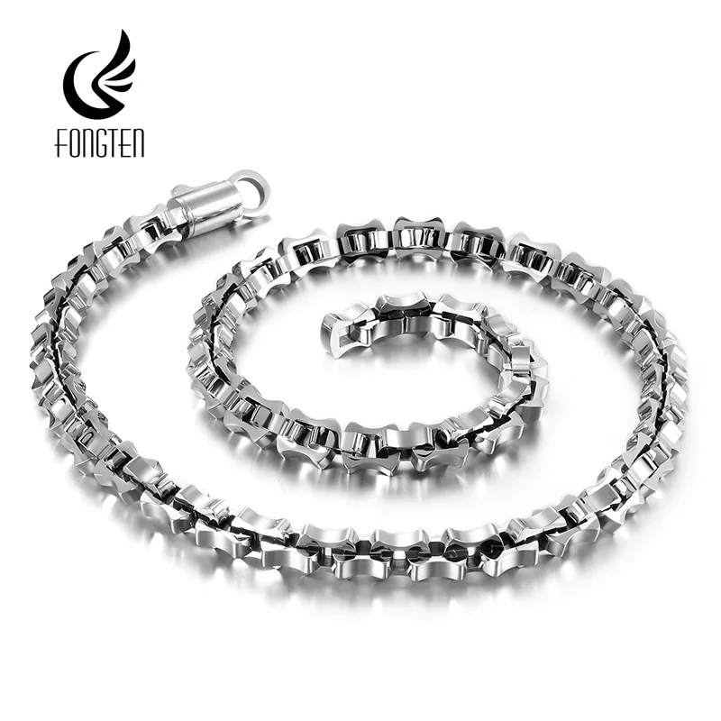 Fongten 63cm Square Chain Neckalce For Men Multiple Color Stainless Steel Heavy Men\'s Neck Choker Hip Hop Jewelry Wholesale