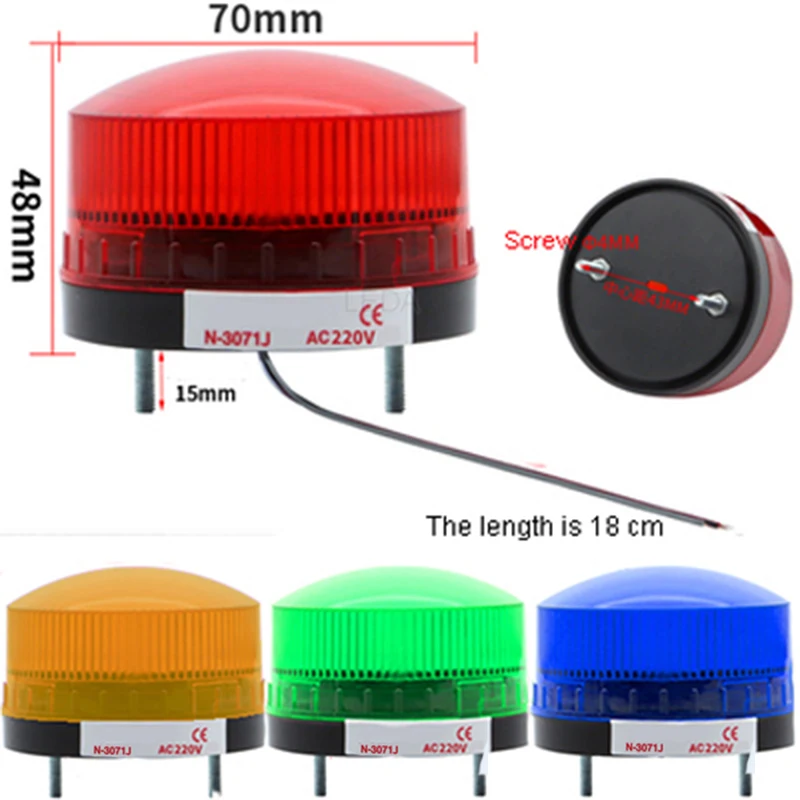 1Pcs N-3071J With Sound Small Warning Lights LED Flash Alarm Lamp Bolt Installation Red Yellow Green Blue