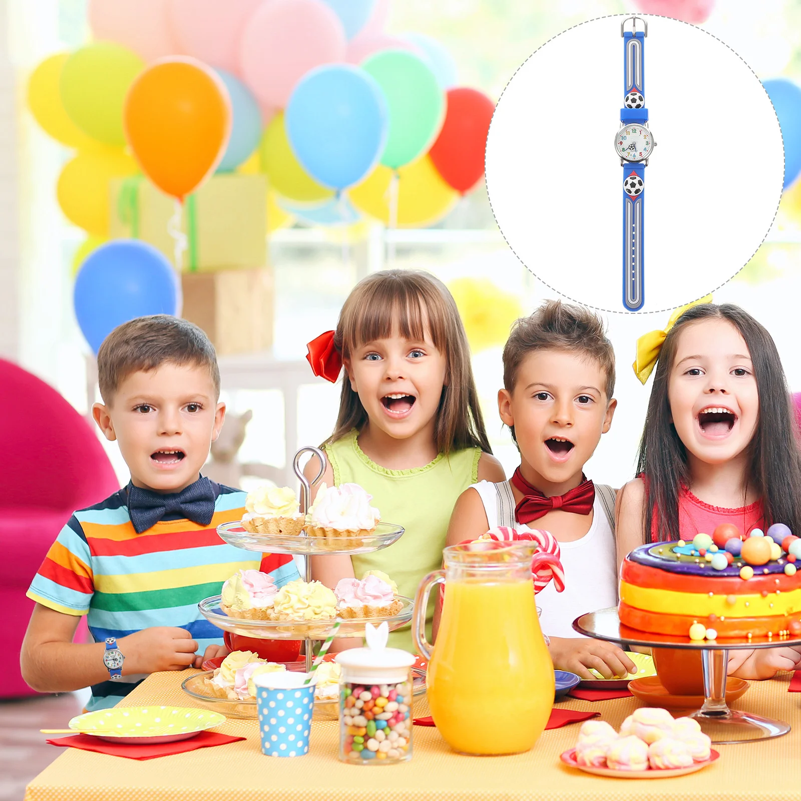 블루 축구공 만화 패턴 시계 편안하고 내구성이 뛰어난 쿼츠 무브먼트 손목시계 캐주얼 시계