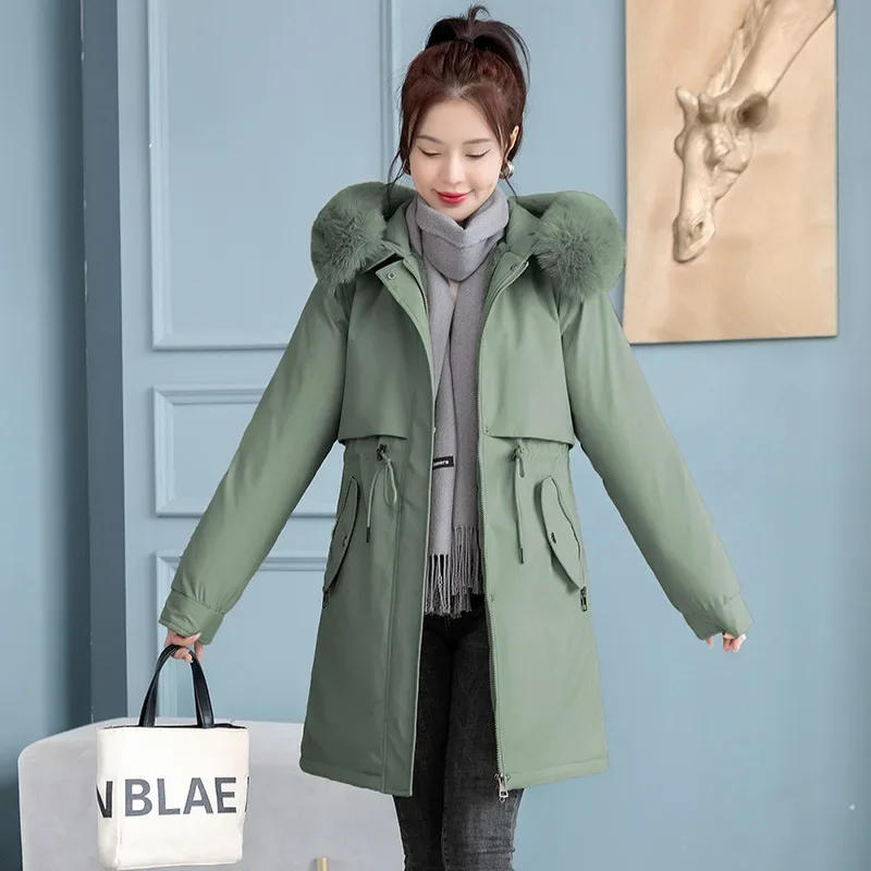 Women Winter Jacket Parka Clothes Loose Long Coat Wool Liner Hooded Jacket Fur Collar Warm Thick Snow Wear Oversize Padded Parka