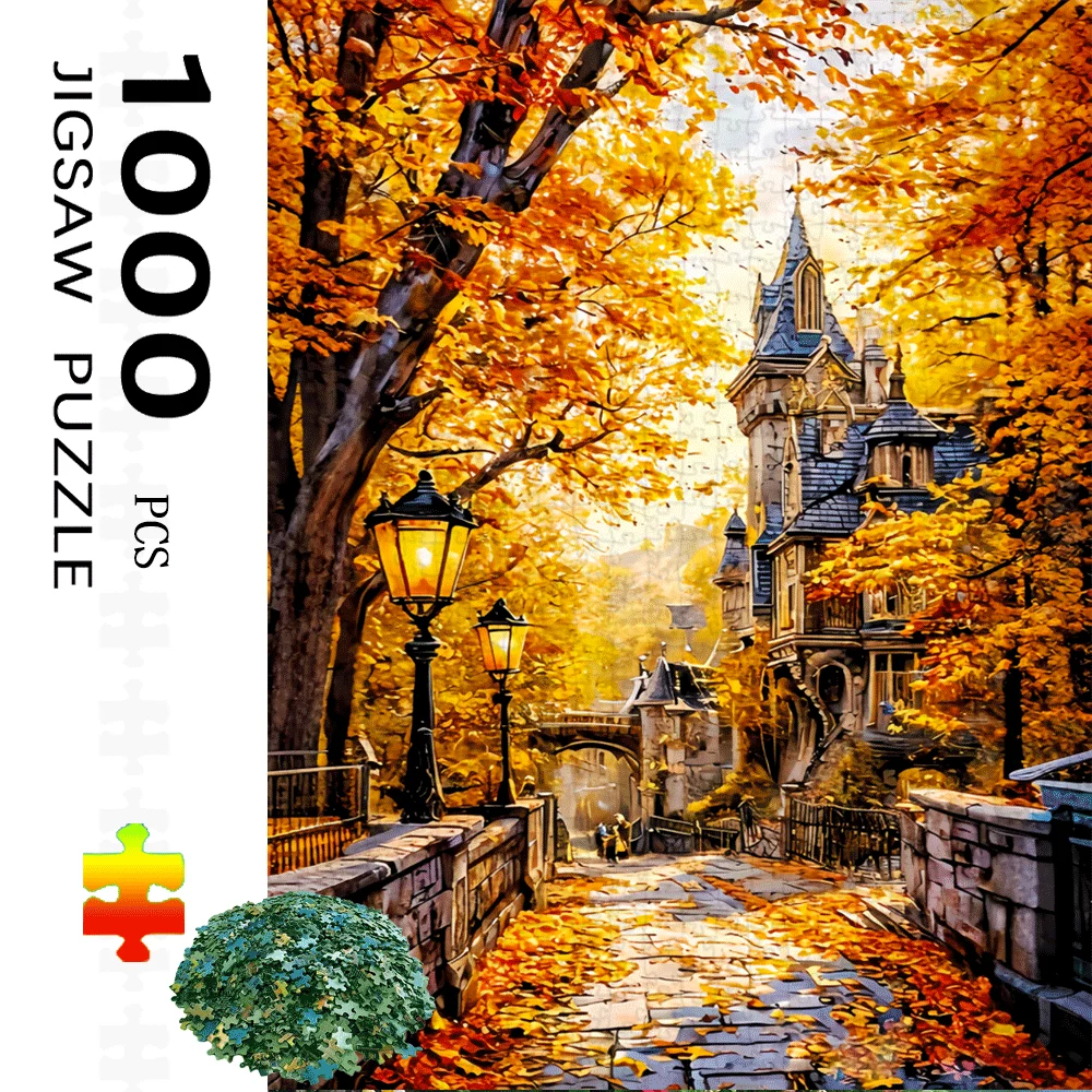 

1000pcs Autumn Castle And Cobblestone Street Puzzle - Vibrant Autumn Colors, Detailed Artwork, Challenging Brain Teaser for Ad