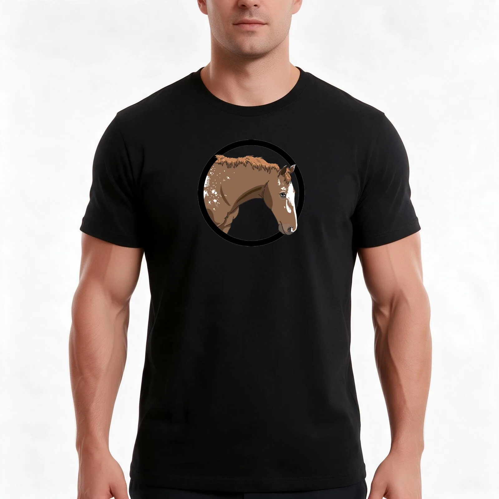 Horse art T-Shirt, Summer Casual Cotton Tee, Oversized Streetwear Tops, Vintage Graphic Print, Loose Fit Short Sleeve