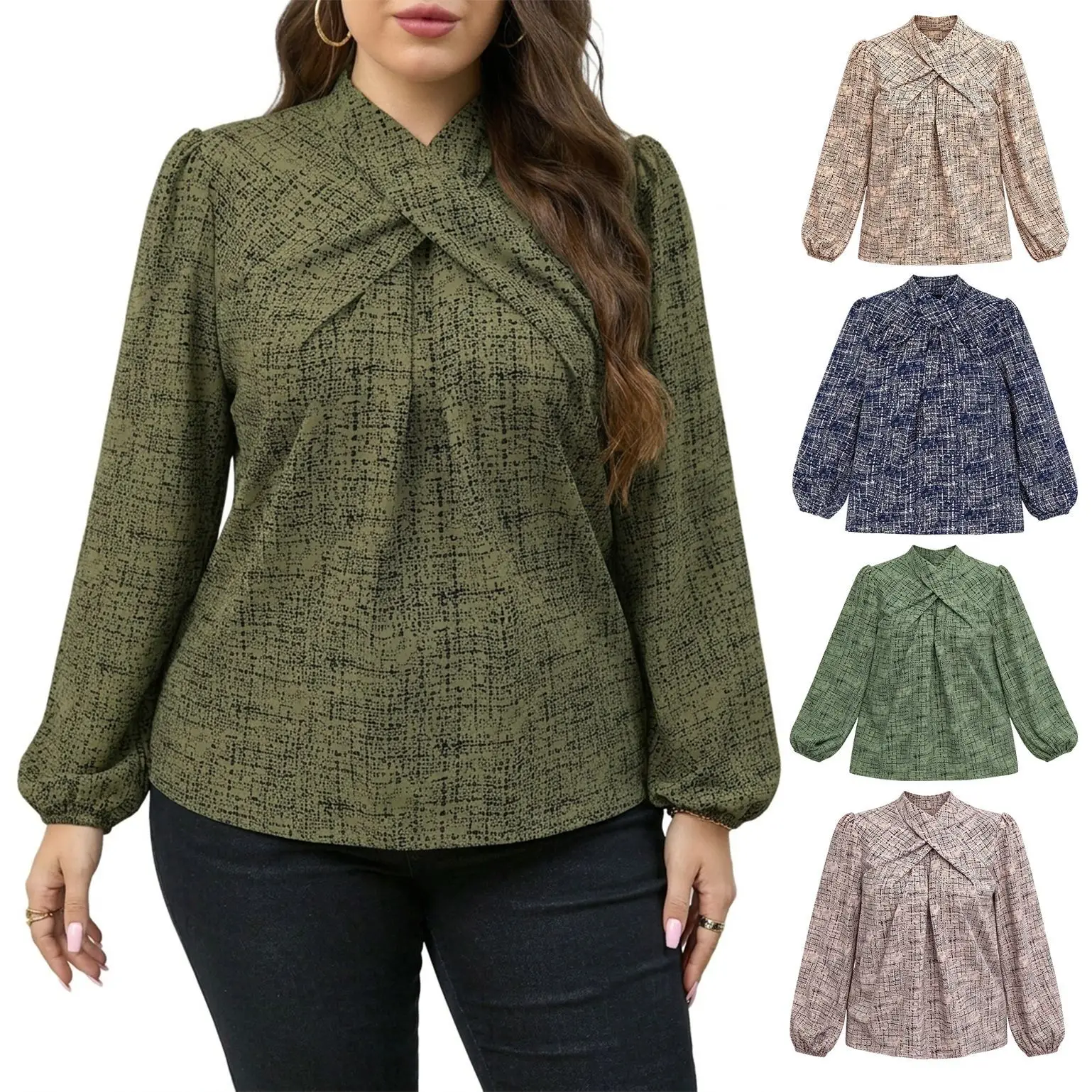 Picture 3: 0XL-4XL Plus Size Autumn Spring Fashion Elegant Printing Shirt Blouse V- Neck 3XL 4XL Big Size Women Long Sleeve T-shirt Tops