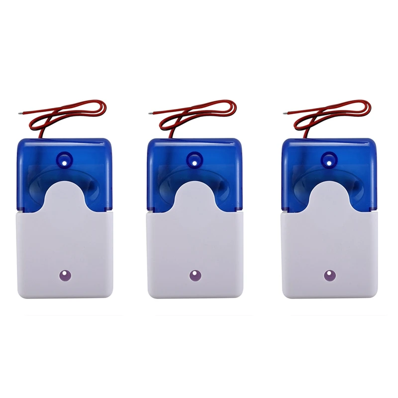 3X Wired Strobe Warning Siren DC 12V Sound Alarm Flashing Light Sound Siren Horn Home Security Alarm System 115DB Blue