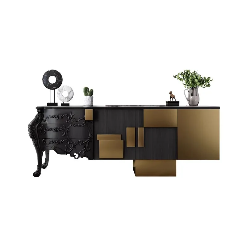 

French light luxury dining side cabinet, solid wood entrance table, medieval style