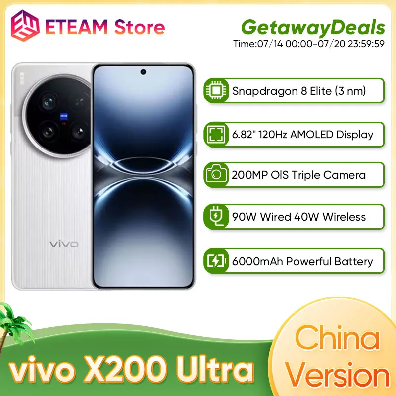 

New Original Vivo X200 Ultra China Version 5G Smartphone Snapdragon 8 Elite 6.82'' 120Hz AMOLED Screen 90W Flash Charge 200MP