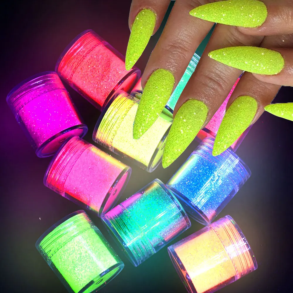 10g*10jar Fluorescent Neon Glitter Nail Powder Candy Color Phosphor Nail Pigments Dust Neon Nail Powder for Eyes Body Paint RT%$