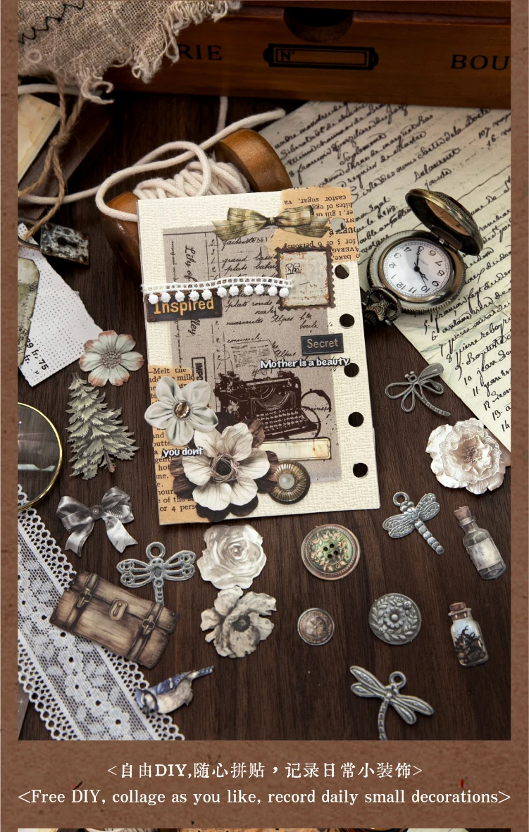 Journal GO 50 Stück Vintage Antik Kleine Gegenstände Aufkleber für Scrapbooking Collage Junk Journal Dekorative Schreibwaren Planer Deko-Sticker – Detail 6