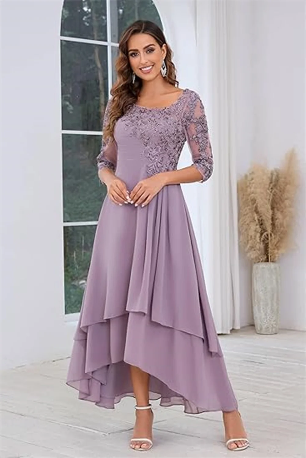 Apliques de encaje personalizados, vestidos para madre de la novia para boda, longitud del té, escalonados, línea A, vestidos de gasa para madre del novio