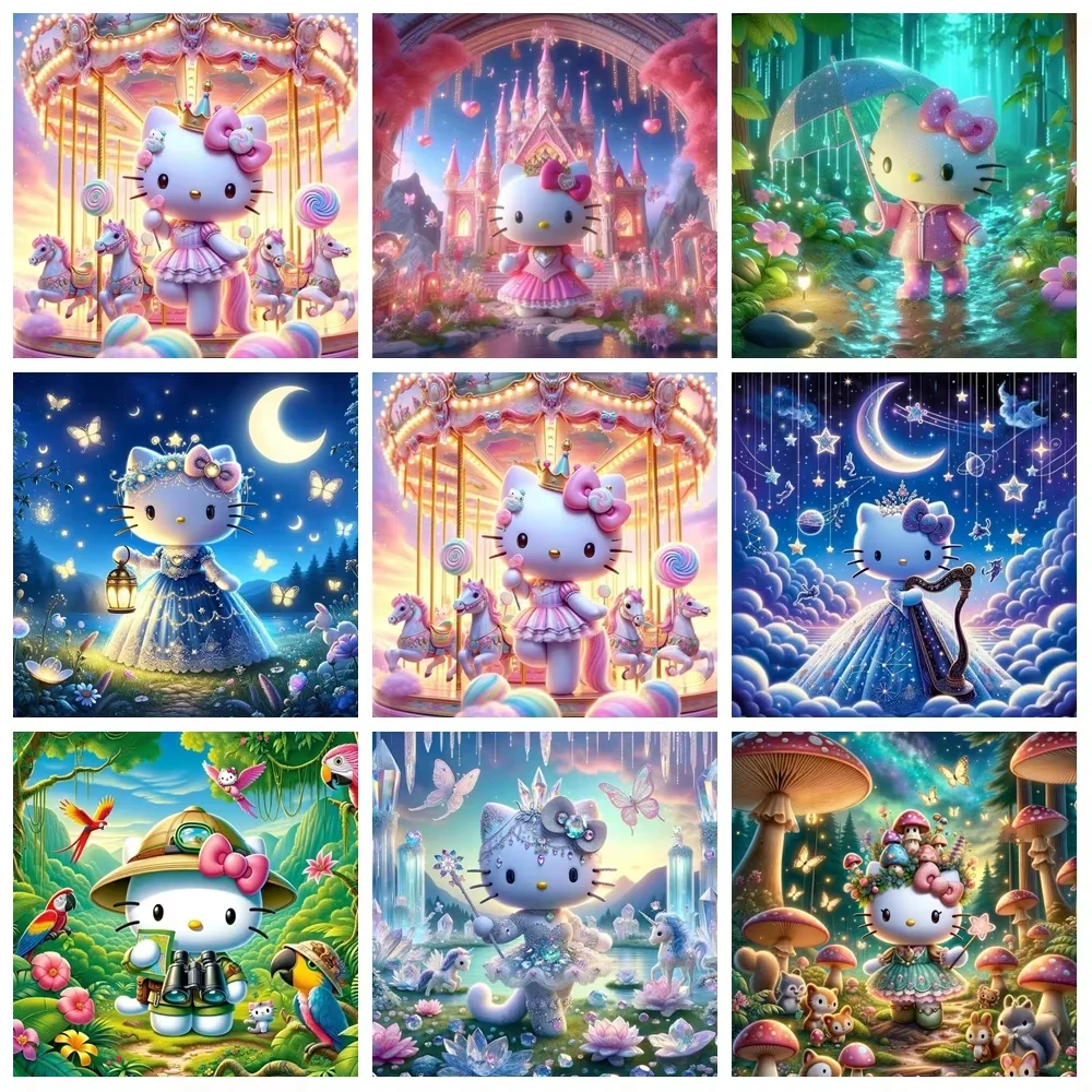 Wunderschönes Hello Kitty Prinzessin Cartoon Diamant-Malerei 5D DIY Kunst Kreuzstich-Set Mosaik Stickerei Handarbeit Heimdekoration