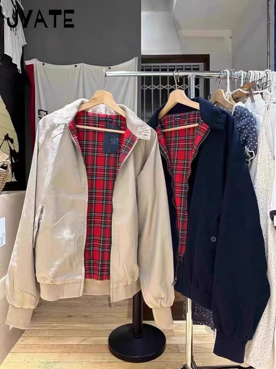 

Harajuku внутренняя красная клетчатая летная куртка на молнии женская осенняя хлопковая толстая свободная куртка с воротником-стойкой шикарные винтажные пальто Y2K топы