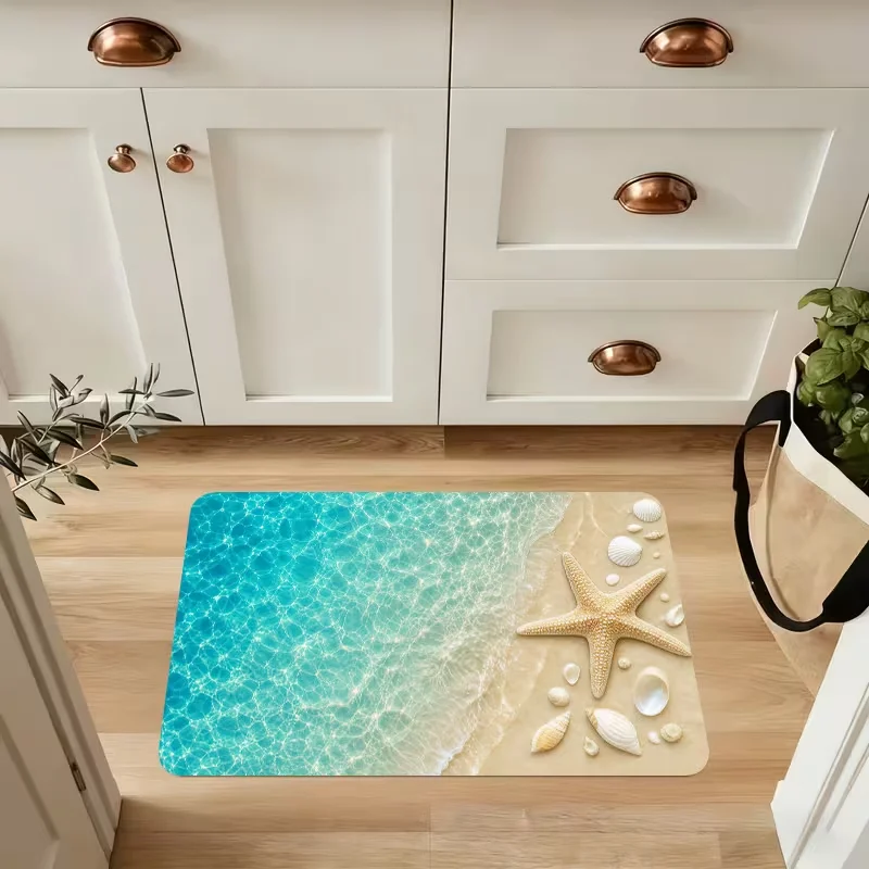 Coastal Beach Seashell Starfish Doormat Tropical Ocean Pattern Entrance Rug for Front Door Kitchen Home Decor