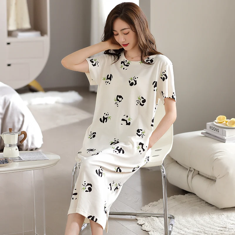 2024 Fashion Women Cotton Long Nightgowns Sleepshirts Summer Home Dress Sleepwear Comfortable Nightdress Indoor Clothing