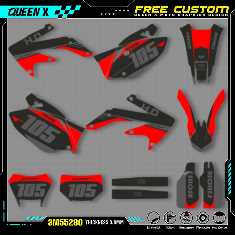 

Queen X MOTOR For Honda 2005 2006 2007 2008-2018 CRF450X Custom Team Graphics Decals Stickers Kit 015