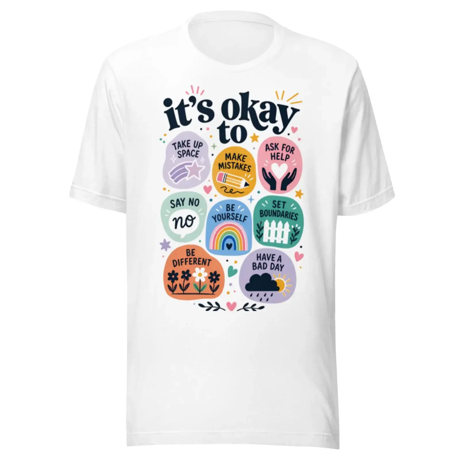 T-shirt « It's Okay To » – Affirmation d'amour-propre, rappel positif pour la santé mentale, soutien contre l'anxiété, motif graphique vintage délavé, doux