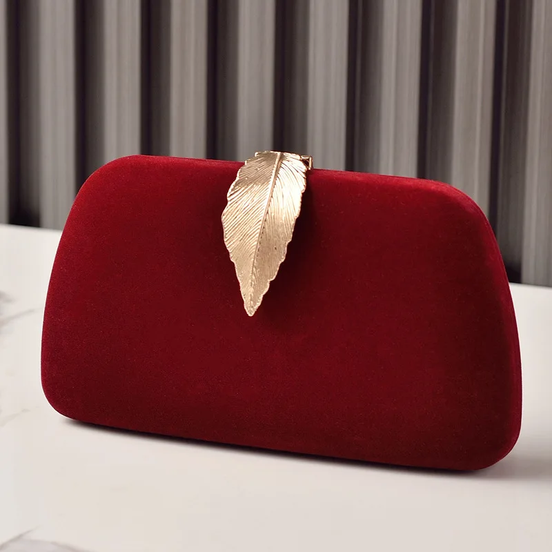 

New Cross border Foreign Trade Velvet Banquet Bag Leaf Women's Bag Celebrity Handbag Suede Crossbody Bag