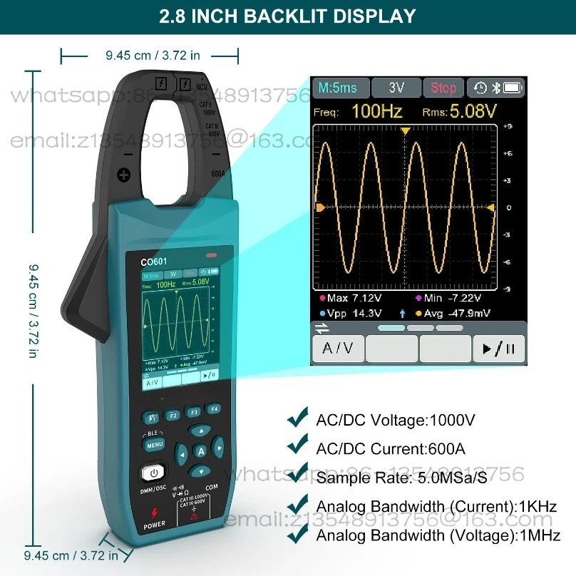 CO601 three-in-one multi-function clamp oscilloscope AC and DC current detection clamp meter Bluetooth connection